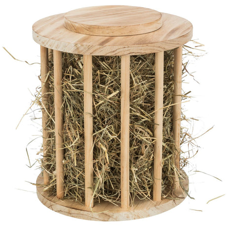 Kleintier Heuraufe rund mit Deckel Holz, geflammt