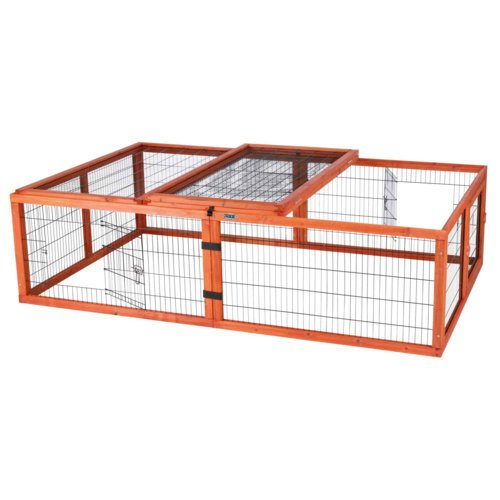 TRIXIE Freilauf mit Abdeckung für Kleintiere – Sicher & artgerecht! – 174 × 48 × 109 cm, braun