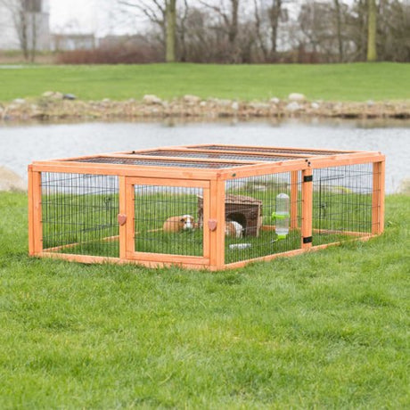 TRIXIE Freilauf mit Abdeckung für Kleintiere – Sicher & artgerecht! – 174 × 48 × 109 cm, braun