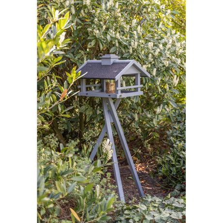 natura Futterhaus grau mit Ständer & Silo, Kiefernholz