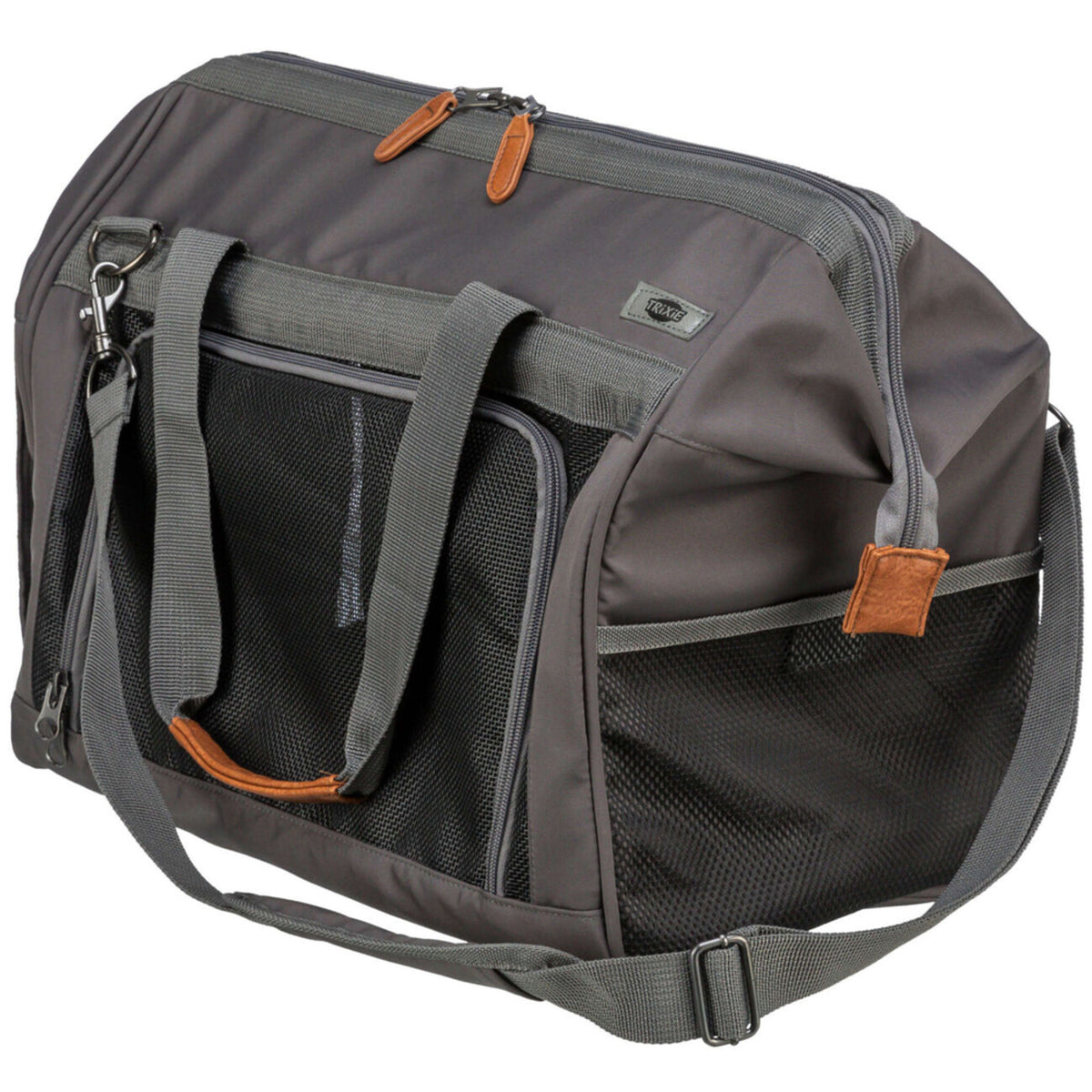 TRIXIE Transporttasche Finlay – Dein stylischer Begleiter für Hund & Katze – 43 × 26 × 32 cm, schwarz/grau