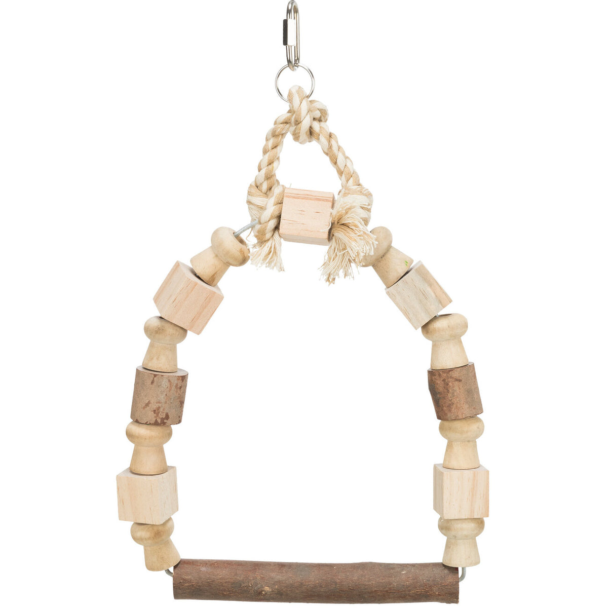 Vogelschaukel mit bunten Holzklötzchen und Tau – 20×29 cm