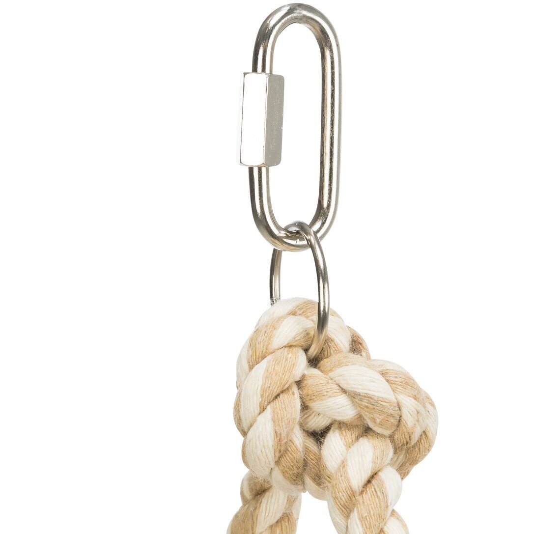 Vogelschaukel mit bunten Holzklötzchen und Tau – 13×19 cm
