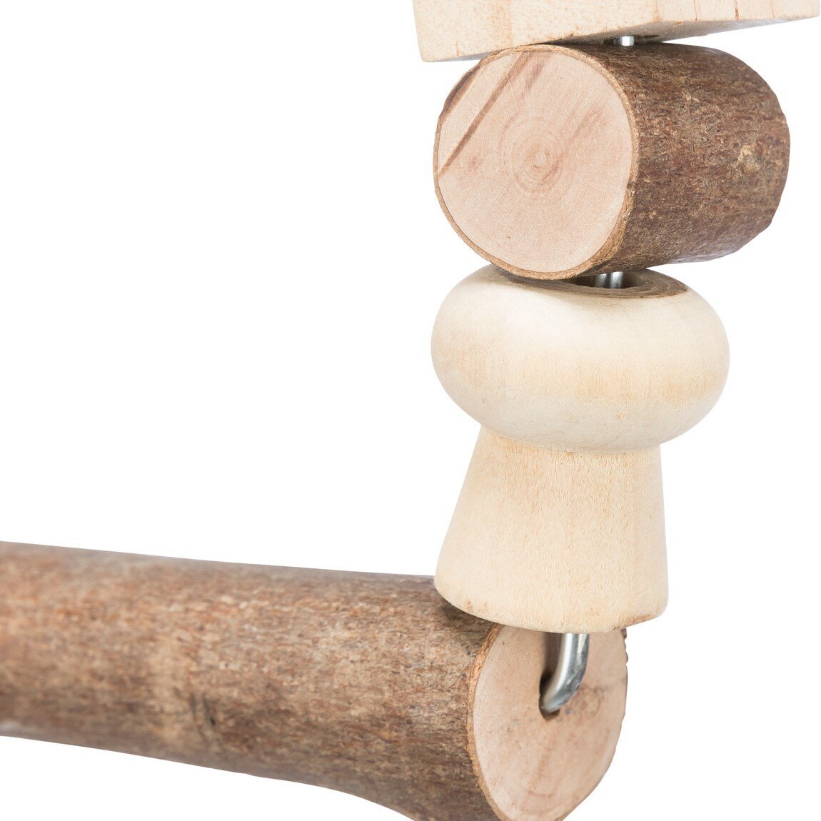 Vogelschaukel mit bunten Holzklötzchen und Tau – 20×29 cm